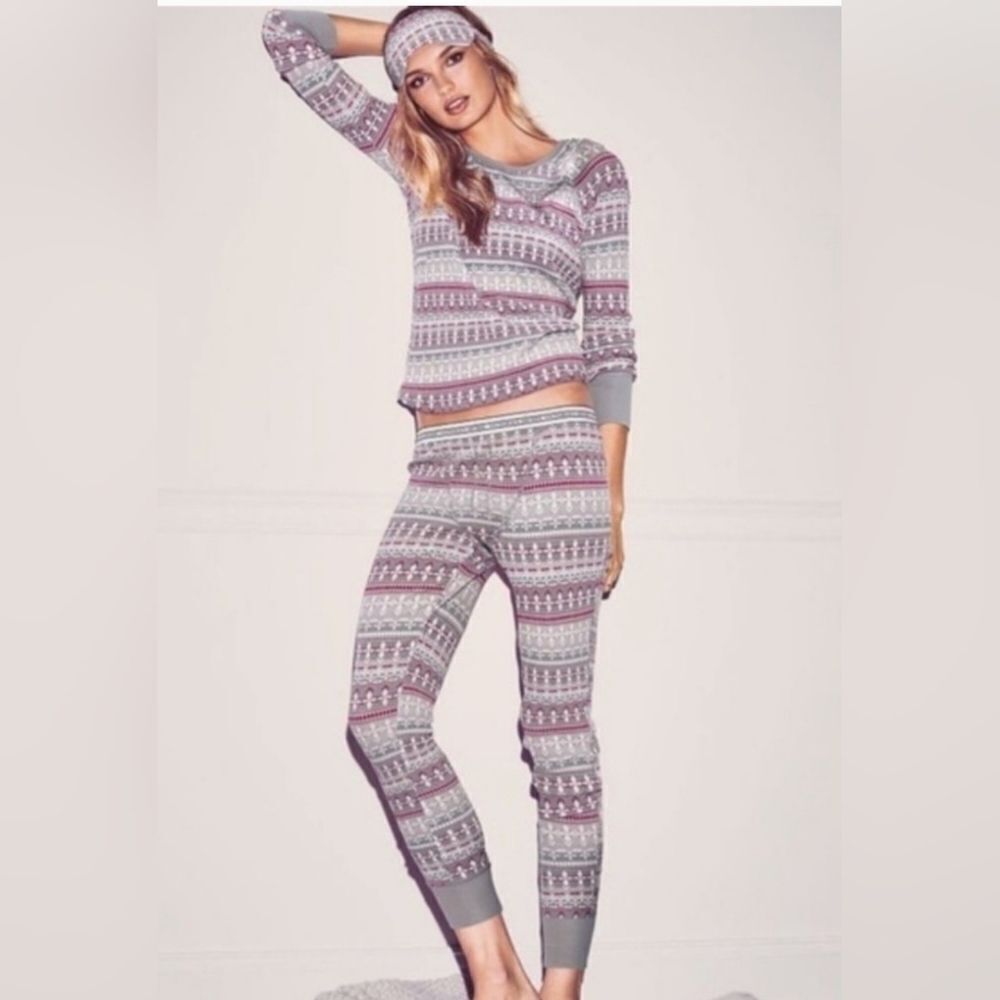 Victoria's Secret Fair Isle Fireside Long Jane Thermal Pajamas Set Size XS